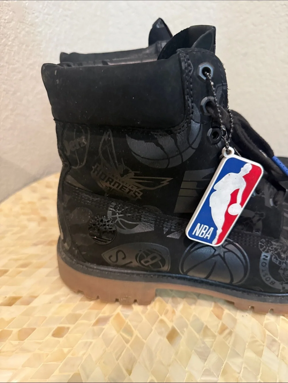 Timberland Black NBA Logo and teams Graphic Lace-Up Boot size 12 M